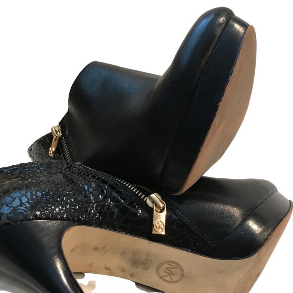 MICHAEL KORS Side Zip Leather and Patent Snakeskin Stiletto York Ankle Booties - Picture 7 of 17